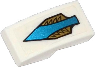 Part 11477pb009 - Slope, Curved 2 x 1 x 2/3 with Blue Arrow and Gold Feathers Pattern (Sticker) - Set 70124 - De BrickPlaats