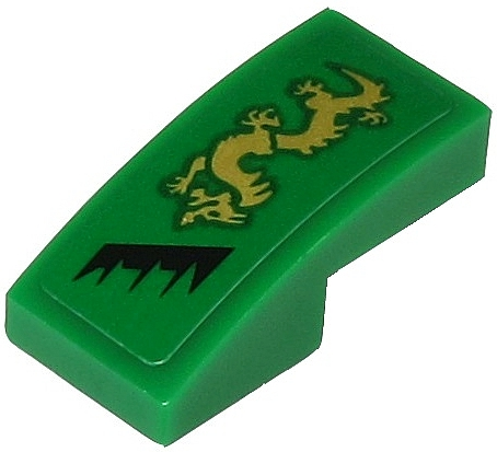 Part 11477pb085R - Slope, Curved 2 x 1 x 2/3 with Gold Dragon and Black Jagged Line Pattern Model Right Side (Sticker) - Set 71700 - De BrickPlaats