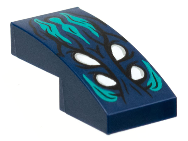 Part 11477pb124 - Slope, Curved 2 x 1 x 2/3 with 4 White Eyes, Dark Turquoise Hair Pattern - De BrickPlaats