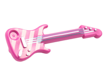 Part 11640pb05 - Minifigure, Utensil Musical Instrument, Guitar Electric with Metallic Light Blue Strings, Bridge, and Output Jack and White Diagonal Stripes Pattern - De BrickPlaats