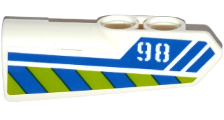 Part 11946pb016 - Technic, Panel Fairing #21 Very Small Smooth, Side B with '98', Blue Line and Blue and Lime Danger Stripes Pattern (Sticker) - Set 42047 - De BrickPlaats