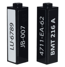 Part 14716pb004 - Brick 1 x 1 x 3 with 'LU·6789' 'JB-007' '4711-EA-62' 'BMT 216 A' Pattern on All Sides (Stickers) - Set 10262 - De BrickPlaats