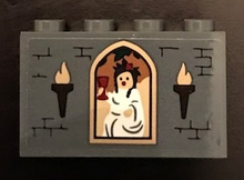 Part 14718pb023 - Panel 1 x 4 x 2 with Side Supports - Hollow Studs with Torches and Woman with Goblet Pattern (Sticker) - Set 71043 - De BrickPlaats