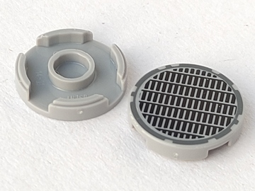 Part 14769pb003 - Tile, Round 2 x 2 with Bottom Stud Holder with Fine Mesh Grille Manhole Cover Pattern - De BrickPlaats