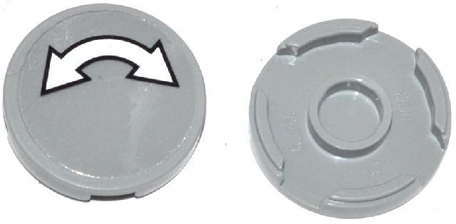 Part 14769pb010 - Tile, Round 2 x 2 with Bottom Stud Holder with White Curved Arrow Double with Black Outline on Transparent Background Pattern (Sticker) - Set 60036 / 60045 - De BrickPlaats