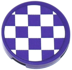 Part 14769pb165 - Tile, Round 2 x 2 with Bottom Stud Holder with Dark Purple and White Checkered Pattern (Sticker) - Set 41129 - De BrickPlaats
