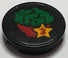 Part 14769pb279 - Tile, Round 2 x 2 with Bottom Stud Holder with Salad in Bowl and Red Number 3 in Star Pattern (Sticker) - Set 41311 - De BrickPlaats