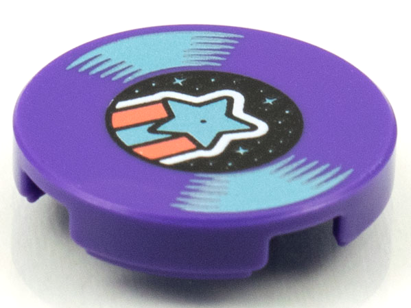 Part 14769pb387 - Tile, Round 2 x 2 with Bottom Stud Holder with LP Record, Metallic Light Blue Shooting Star on Label Pattern - De BrickPlaats