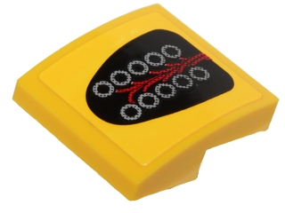 Part 15068pb043 - Slope, Curved 2 x 2 x 2/3 with 10 Silver Circles and Red Wires Pattern (Sticker) - Set 40193 - De BrickPlaats
