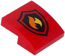Part 15068pb052 - Slope, Curved 2 x 2 x 2/3 with Fire Logo Pattern - De BrickPlaats