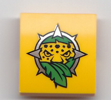 Part 15068pb111 - Slope, Curved 2 x 2 x 2/3 with Leopard Head and Leaves Pattern - De BrickPlaats