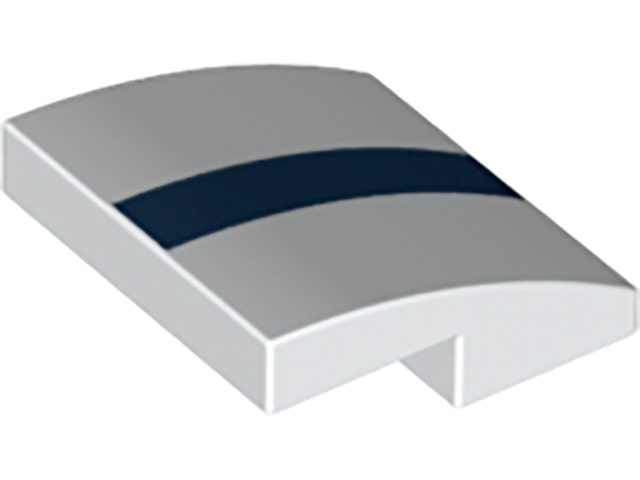 Part 15068pb164 - Slope, Curved 2 x 2 x 2/3 with Dark Blue Stripe Pattern - De BrickPlaats