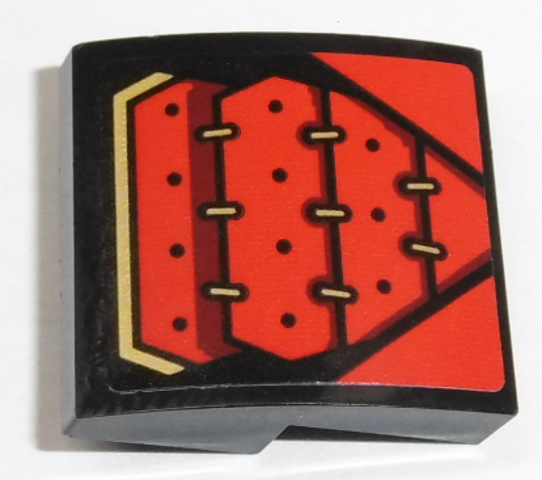 Part 15068pb196 - Slope, Curved 2 x 2 x 2/3 with Red Armor with 8 Gold Links Pattern (Sticker) - Set 70665 - De BrickPlaats