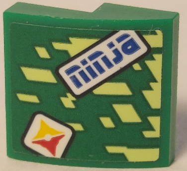 Part 15068pb486R - Slope, Curved 2 x 2 x 2/3 with Blue 'ninja', Red and Yellow Shuriken Throwing Star and Yellowish Green Diamonds Pattern Model Right Side (Sticker) - Set 71709 - De BrickPlaats