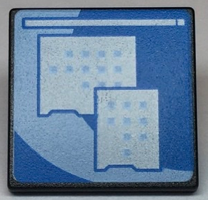 Part 15210pb059 - Road Sign 2 x 2 Square with Open O Clip with Light Blue Curved Center Stripe and Small Squares Pattern (Computer Screen) - De BrickPlaats