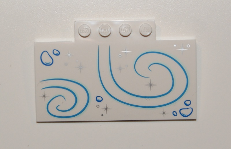 Part 15625pb016 - Slope, Curved 5 x 8 x 2/3 with 4 Studs with Snow Patches, Silver Crystals and Medium Azure Swirls Pattern - De BrickPlaats