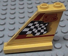 Part 2340pb002L - Tail 4 x 1 x 3 with Black and White Checkered Flag, Red Line and Number 5 Pattern Model Left Side (Sticker) - Set 8225 - De BrickPlaats
