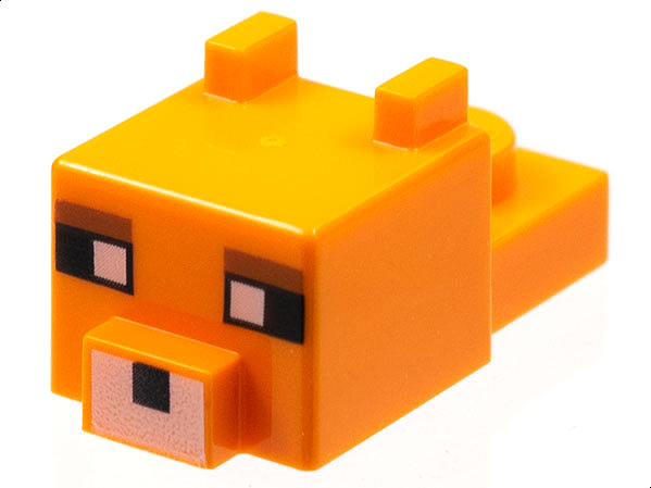 Part 24008pb03 - Creature Head Pixelated with Ears, Nose, and Face with White Eyes, Reddish Brown Eyebrows, and White Nose Pattern (Minecraft Fox) - De BrickPlaats
