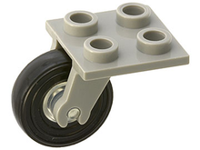Part 2415c01 - Plate, Modified 2 x 2 Thin with Plane Single Wheel Holder and Trans-Clear Wheel with Black Tire 14mm D. x 4mm Smooth Small Single (2415 / 3464c01) - De BrickPlaats