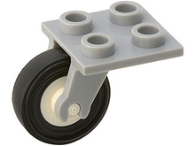 Part 2415c02 - Plate, Modified 2 x 2 Thin with Plane Single Wheel Holder with White Wheel with Black Tire 14mm D. x 4mm Smooth Small Single (2415 / 3464c01) - De BrickPlaats