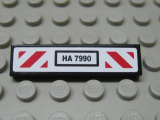 Part 2431pb0278 - Tile 1 x 4 with 'HA 7990' and Red and White Diagonal Stripes Pattern (Sticker) - Set 7990 - De BrickPlaats