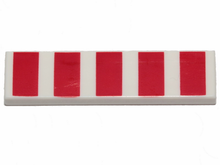 Part 2431pb0556 - Tile 1 x 4 with 5 Red Wide Stripes Pattern - De BrickPlaats