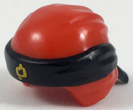 Part 24496pb12 - Minifigure, Headgear Ninjago Wrap Type 3 with Molded Black Bandana and Knot and Printed Bright Light Orange Ninjago Logogram Letter H Pattern - De BrickPlaats