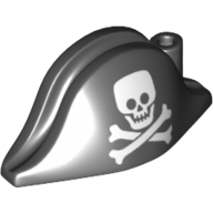 Part 2528pb14 - Minifigure, Headgear Hat, Pirate Bicorne with White Skull and Crossbones Squared Pattern - De BrickPlaats