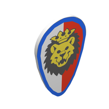 Part 2586p4d - Minifigure, Shield Ovoid with Lion Head, Red and White Background, Blue Border Pattern - De BrickPlaats