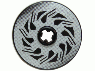 Part 2723pb038 - Technic, Disk 3 x 3 with Disk Brake Silver / Black Triangle Swirls Pattern (Sticker) - Set 8354 - De BrickPlaats