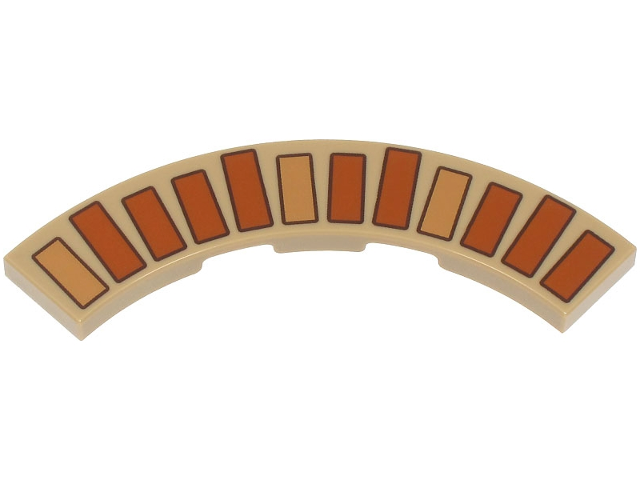 Part 27507pb19 - Tile, Round Corner 4 x 4 Macaroni with Dark Orange and Medium Nougat Bricks / Rectangles Pattern - De BrickPlaats
