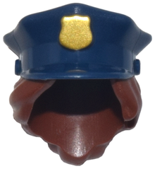 Part 28430pb02 - Minifigure, Hair Combo, Hat with Hair, Police with Dark Blue Top with Gold Badge and Reddish Brown Hair Pulled into Bun Pattern - De BrickPlaats