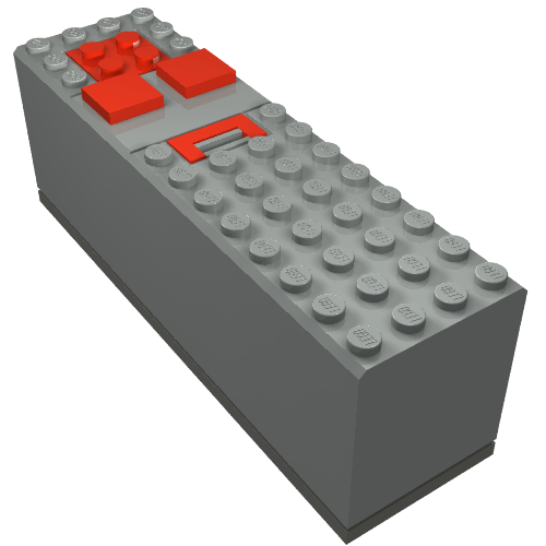 Part 2847c01 - Electric 9V Battery Box 4 x 14 x 4 with Red Buttons and Contact Plate with Dark Gray Base (2846 / 2847c00) - De BrickPlaats