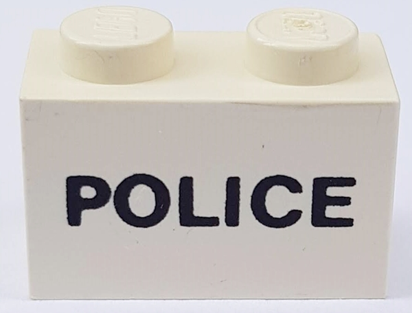 Part 3004pb003 - Brick 1 x 2 with Black 'POLICE' Pattern - De BrickPlaats