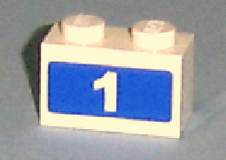 Part 3004pb078 - Brick 1 x 2 with White '1' on Blue Background Pattern (Sticker) - Set 7641 - De BrickPlaats