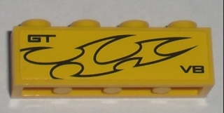 Part 3010pb115L - Brick 1 x 4 with 'GT V8' and Flames Pattern Model Left Side (Sticker) - Set 8196 - De BrickPlaats