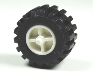 Part 30190c02 - Wheel Center Wide with Stub Axles (Tricycle) with Black Tire 21mm D. x 12mm - Offset Tread Small Wide, Band Around Center of Tread (30190 / 87697) - De BrickPlaats