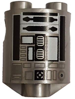 Part 30361cpb013 - Brick, Round 2 x 2 x 2 Robot Body with Bottom Axle Holder (x Shape / + Orientation) with Black and White Pattern (SW R2-Q2) - De BrickPlaats