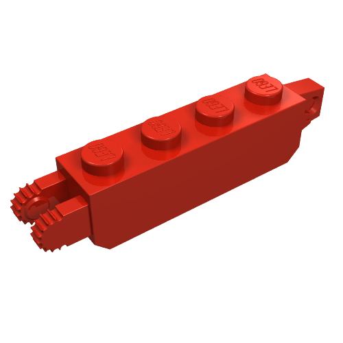 Part 30387 - Hinge Brick 1 x 4 Locking with 1 Finger Vertical End and 2 Fingers Vertical End, 9 Teeth - De BrickPlaats