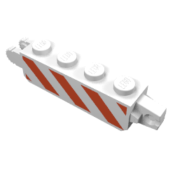 Part 30387p02 - Hinge Brick 1 x 4 Locking, 9 Teeth with Red and White Danger Stripes Pattern on Both Sides - De BrickPlaats