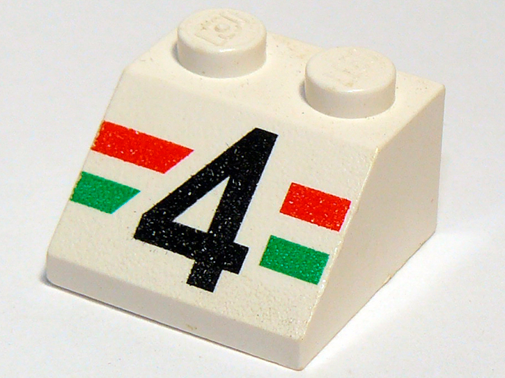 Part 3039pb006 - Slope 45 2 x 2 with Number 4 and Red and Green Stripes Pattern - De BrickPlaats