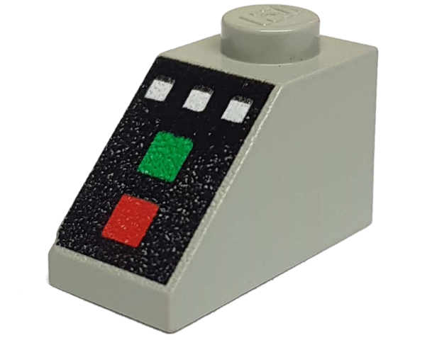 Part 3040px1 - Slope 45 2 x 1 with 3 White Buttons, Red and Green Lamps Pattern - De BrickPlaats