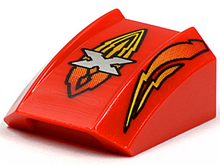 Part 30602pb002 - Slope, Curved 2 x 2 Lip with Island Xtreme Stunts Logo and Flames Pattern - De BrickPlaats