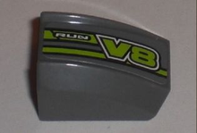 Part 30602pb037R - Slope, Curved 2 x 2 Lip with 'RUN' and 'V8' Pattern Model Right (Sticker) - Set 8192 - De BrickPlaats