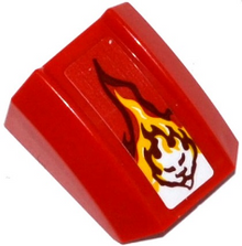 Part 30602pb087 - Slope, Curved 2 x 2 Lip with Flame and Lion Head Pattern (Sticker) - Set 70600 - De BrickPlaats