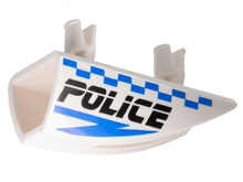Part 30647pb02 - Vehicle, Fairing 1 x 4 Side Flaring Intake with 2 Pins with Black 'POLICE', Blue Lightning Bolt, and Checkered Pattern Model Right Side - De BrickPlaats