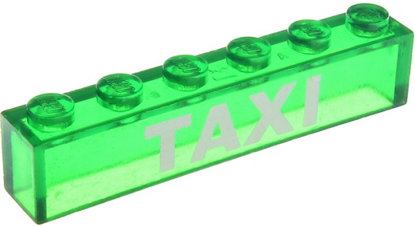 Part 3067pb07 - Brick 1 x 6 without Bottom Tubes with White 'TAXI' Pattern - De BrickPlaats
