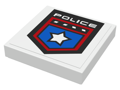 Part 3068pb0477 - Tile 2 x 2 with Police White Star Badge and 'POLICE' Pattern (Sticker) - Set 8301 - De BrickPlaats