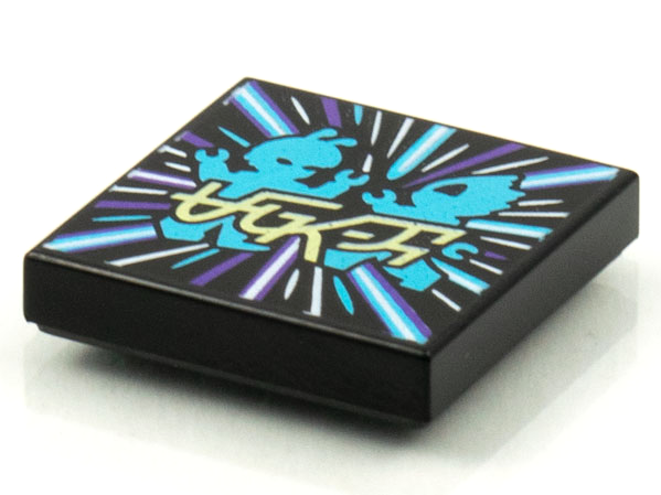 Part 3068pb1563 - Tile 2 x 2 with BeatBit Album Cover - Bright Light Blue Alien Dancers Pattern - De BrickPlaats