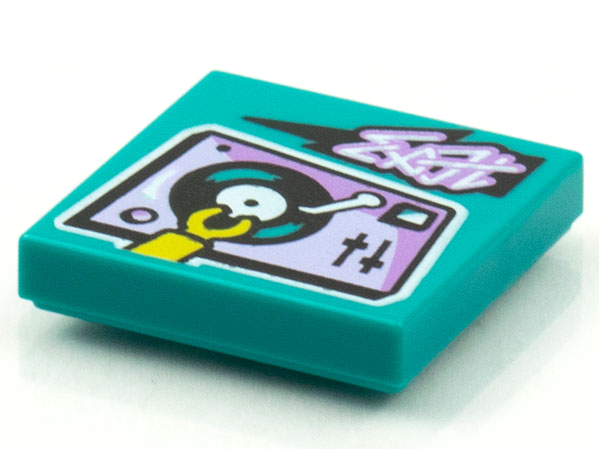 Part 3068pb1589 - Tile 2 x 2 with BeatBit Album Cover - Record Turntable and Hand Pattern - De BrickPlaats